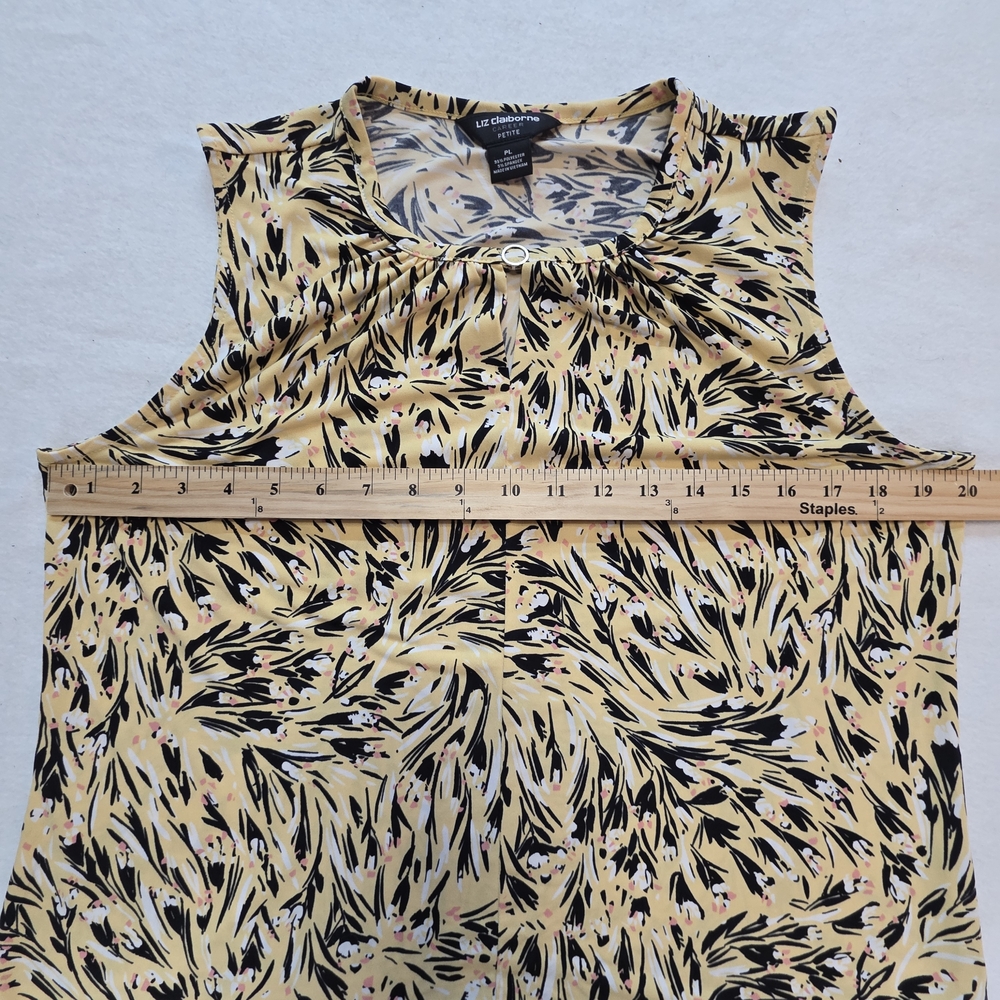 Liz Claiborne Career Petite Yellow Swirl Print Sleeveless Blouse Size PL - Picture 4 of 4